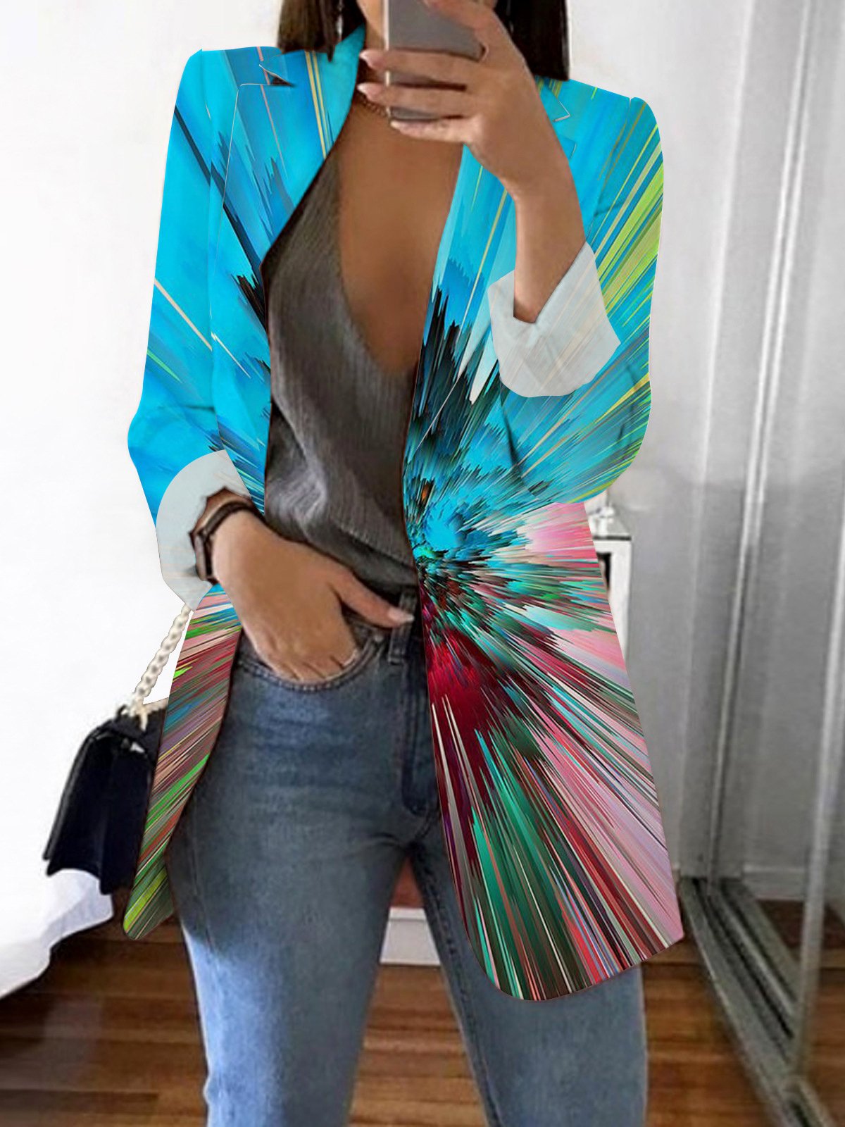 Casual Abstract Shawl Collar Blazer