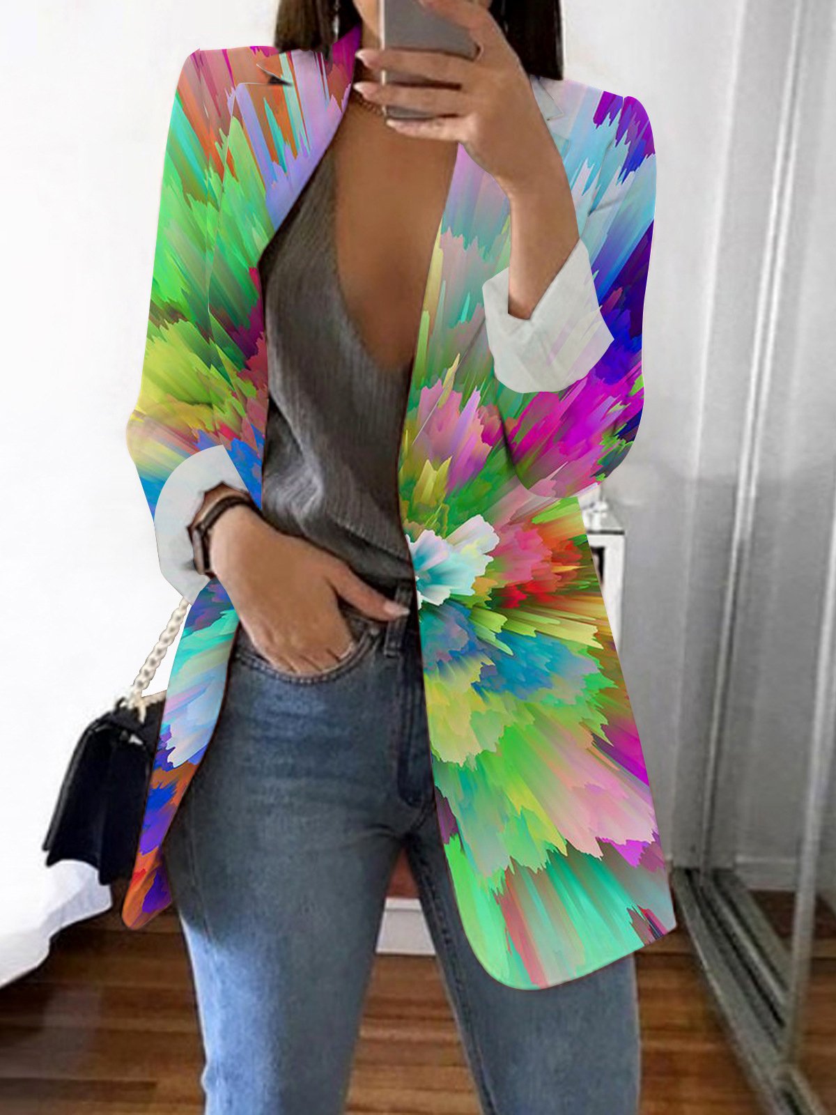 Casual Abstract Shawl Collar Blazer