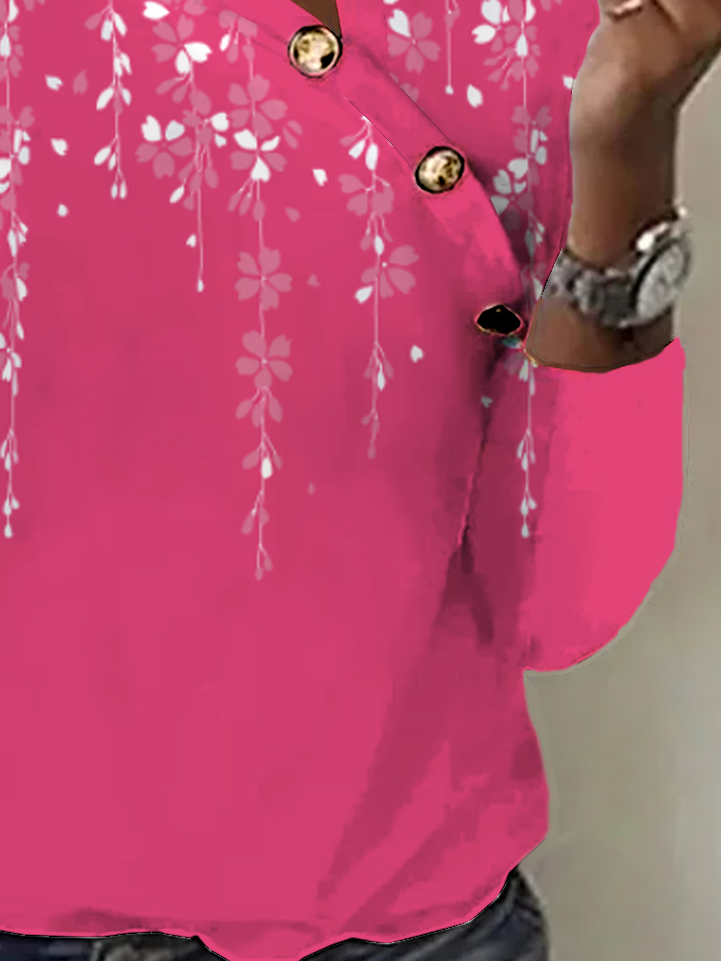 Loose Buttoned Casual Asymmetrical Collar T-Shirt