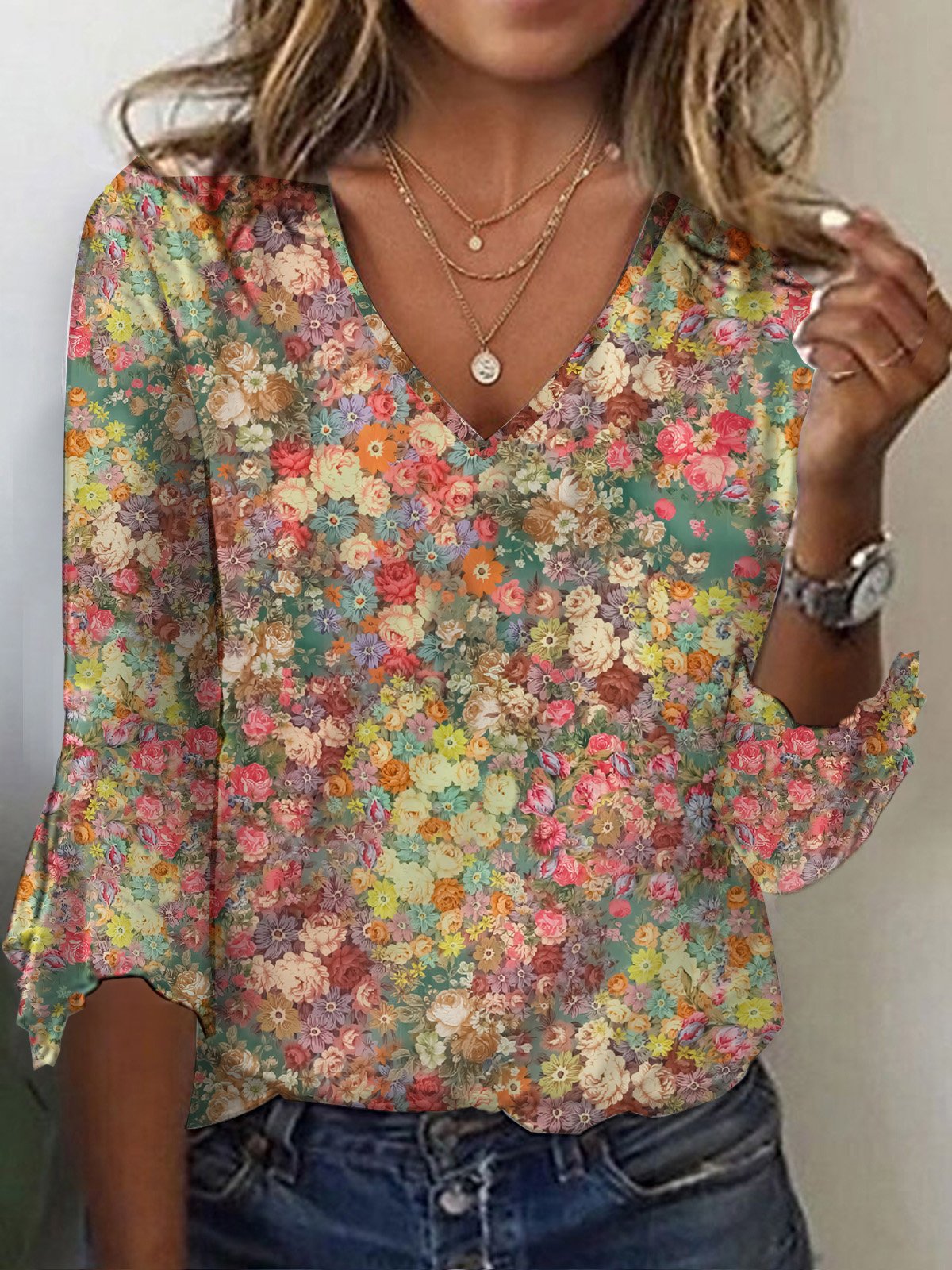 Small Floral Knitted Loose Casual Shirt