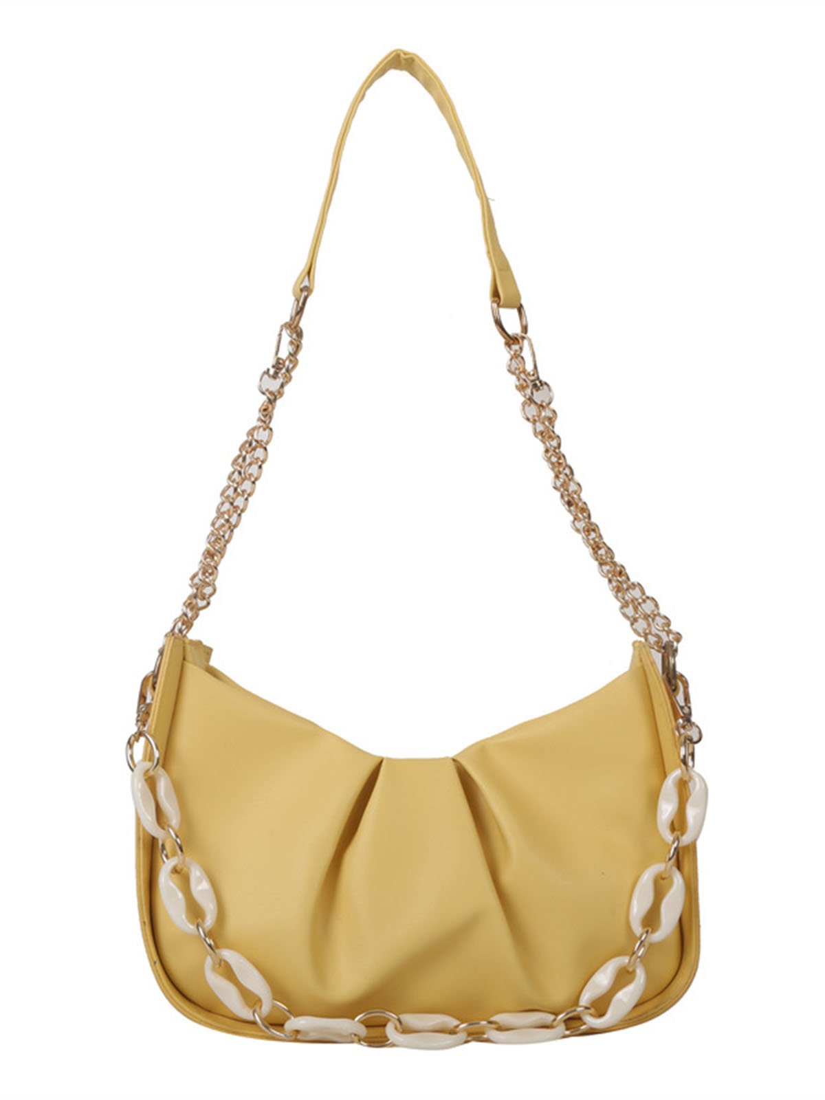 Leather Ruffles Pearl Chain Cloud Bag