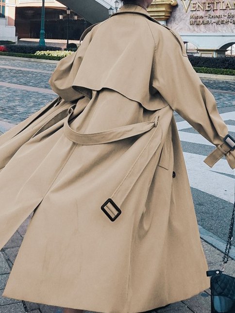 Women's Urban Casual Plain Long Trench Coat Daily Commuting Clothing