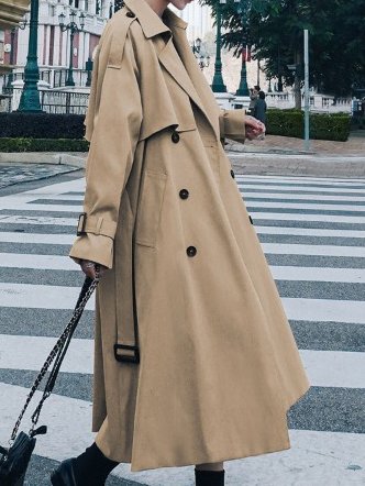 Women's Urban Casual Plain Long Trench Coat Daily Commuting Clothing