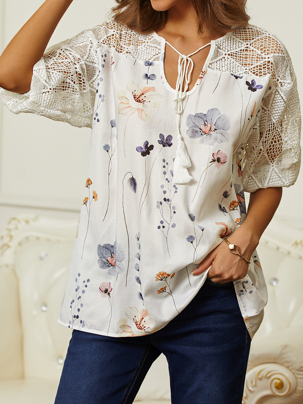 Floral Linen Linen Loose Shirt