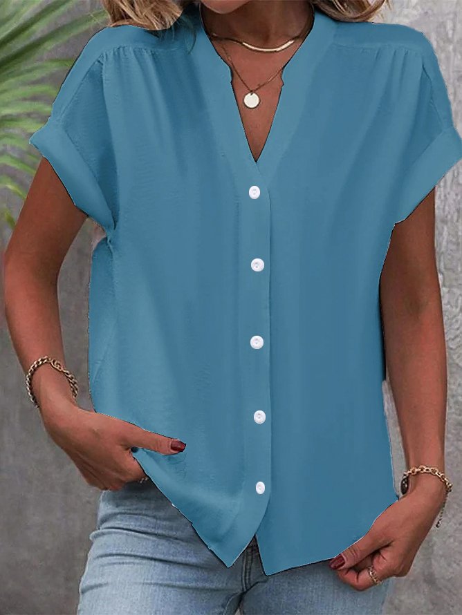 Plain Stand Collar Casual Loose Blouse