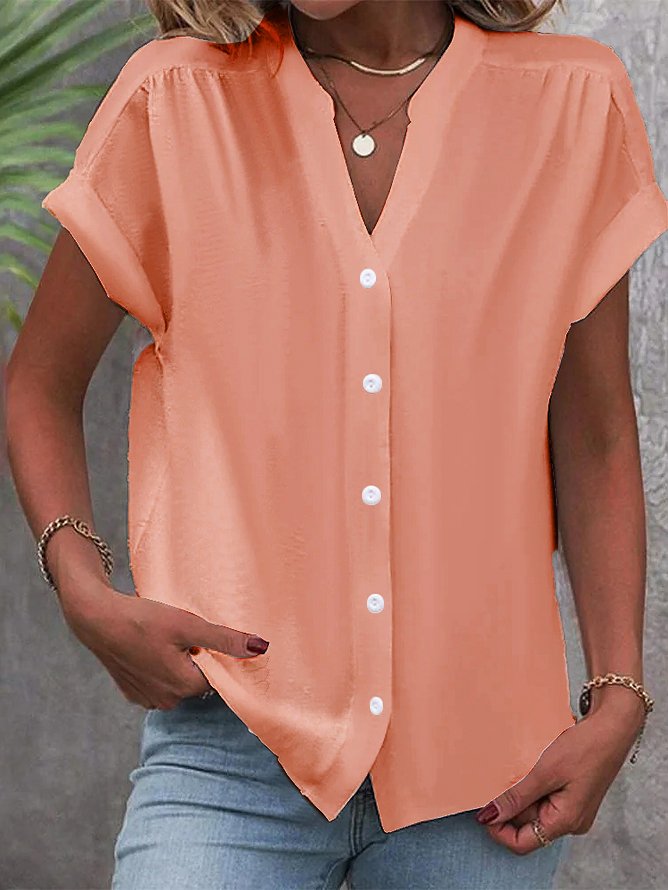 Plain Stand Collar Casual Loose Blouse