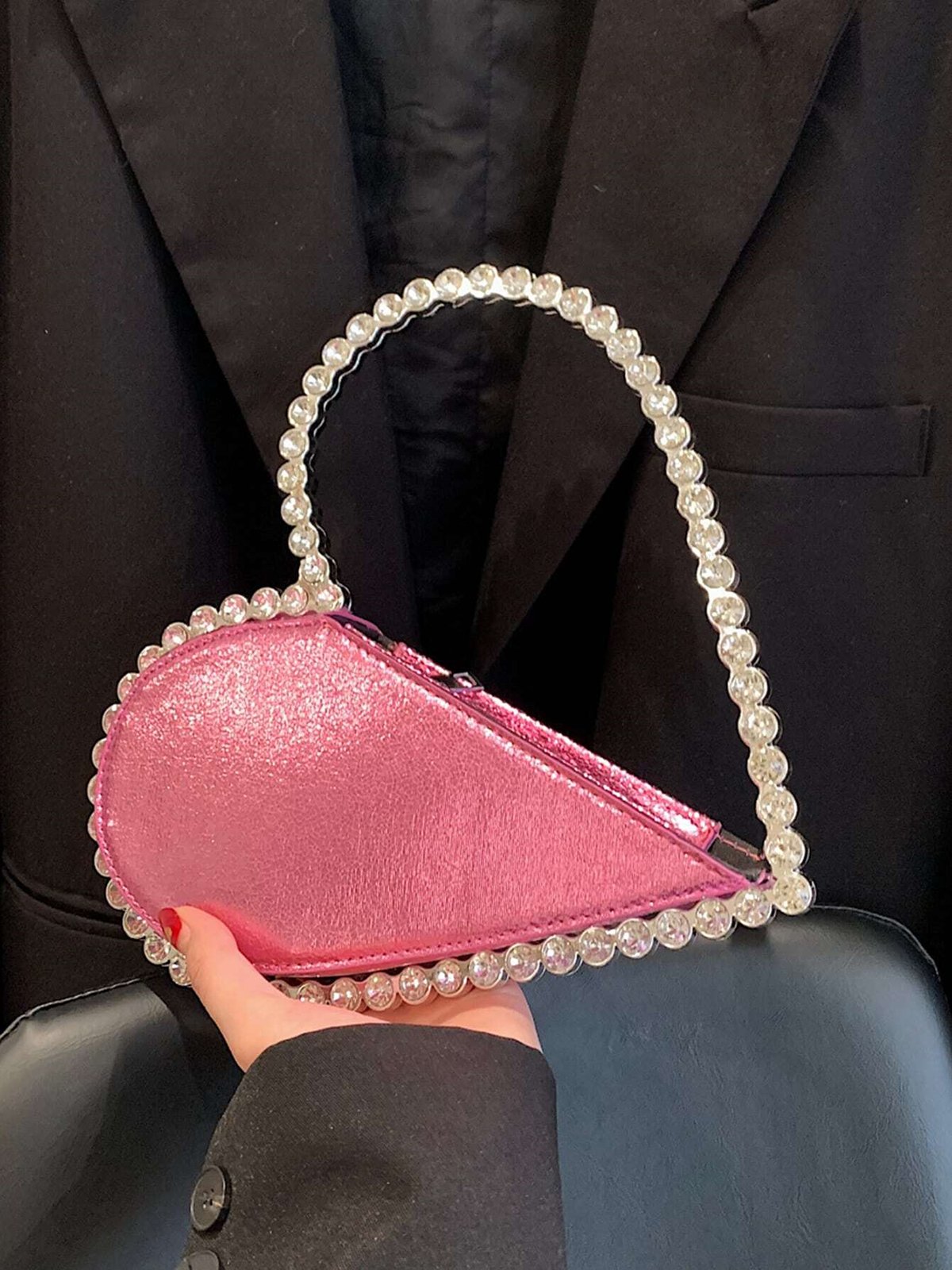 Banquet Party Heart Shaped Diamond Leather Ladies Clutch Elegant