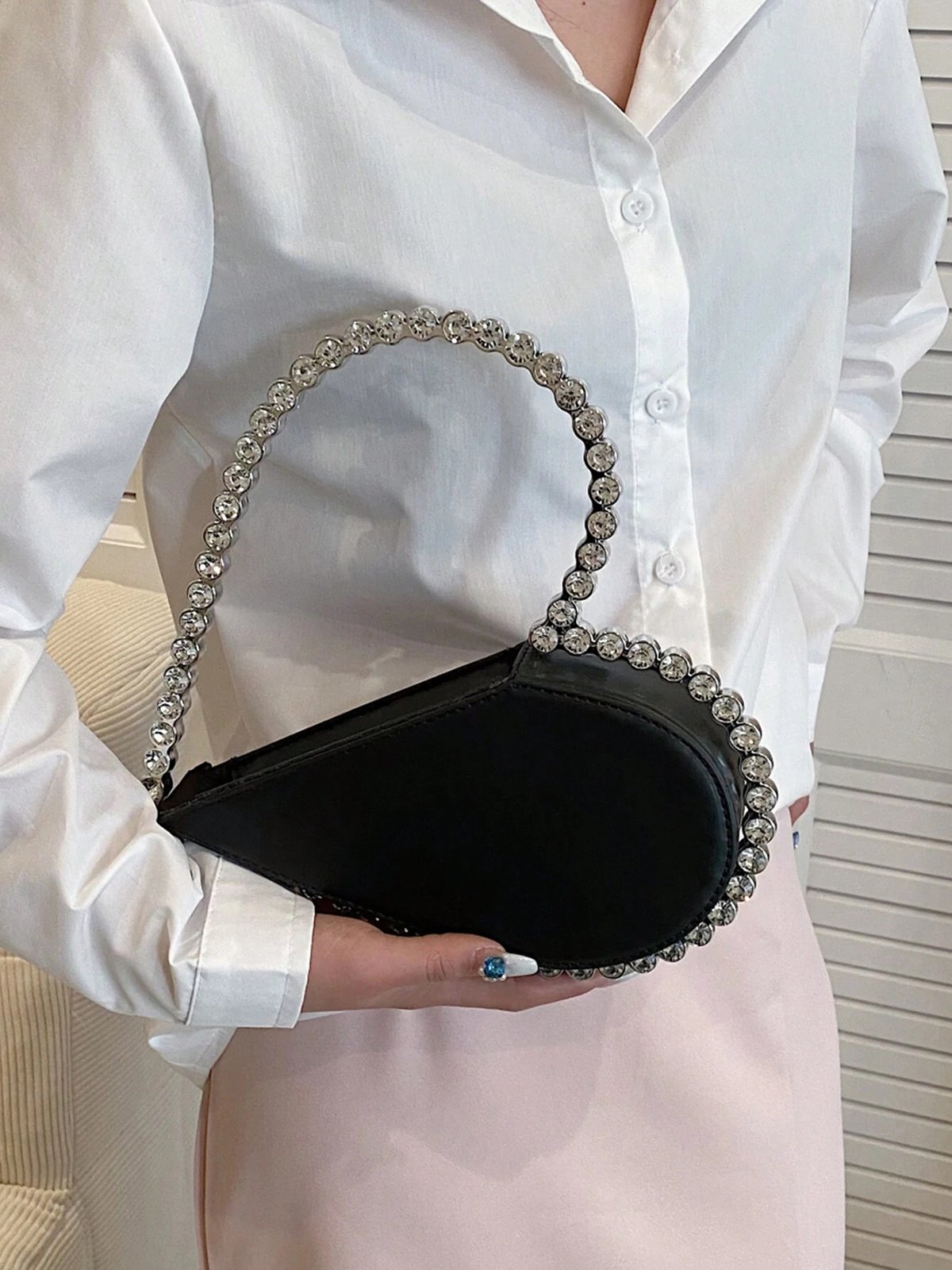 Banquet Party Heart Shaped Diamond Leather Ladies Clutch Elegant