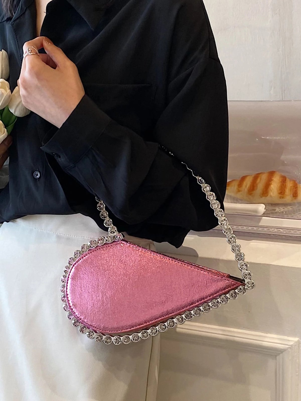 Banquet Party Heart Shaped Diamond Leather Ladies Clutch Elegant