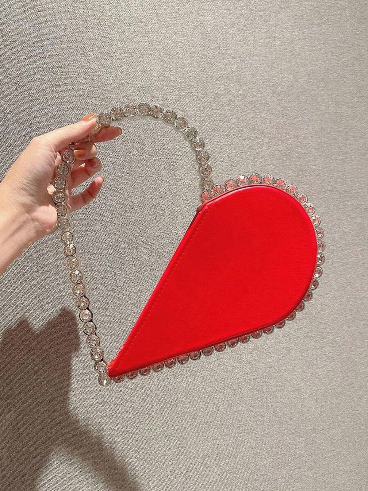 Banquet Party Heart Shaped Diamond Leather Ladies Clutch Elegant