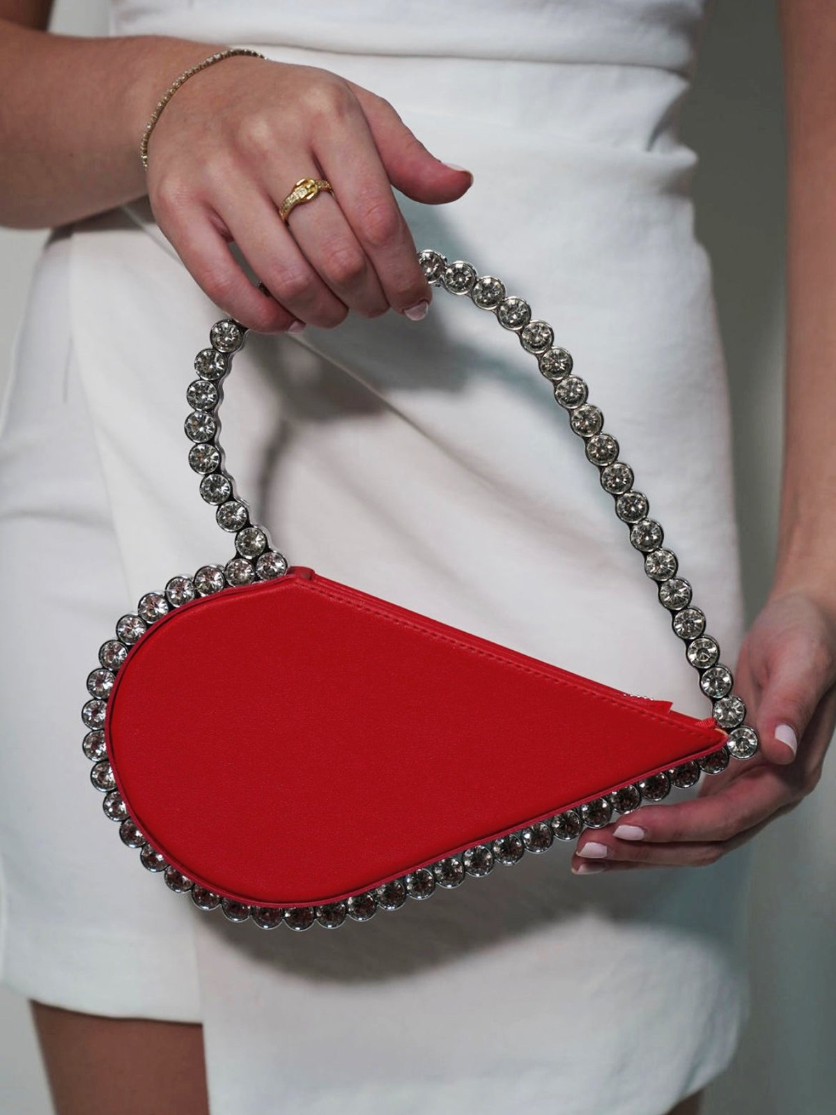 Banquet Party Heart Shaped Diamond Leather Ladies Clutch Elegant