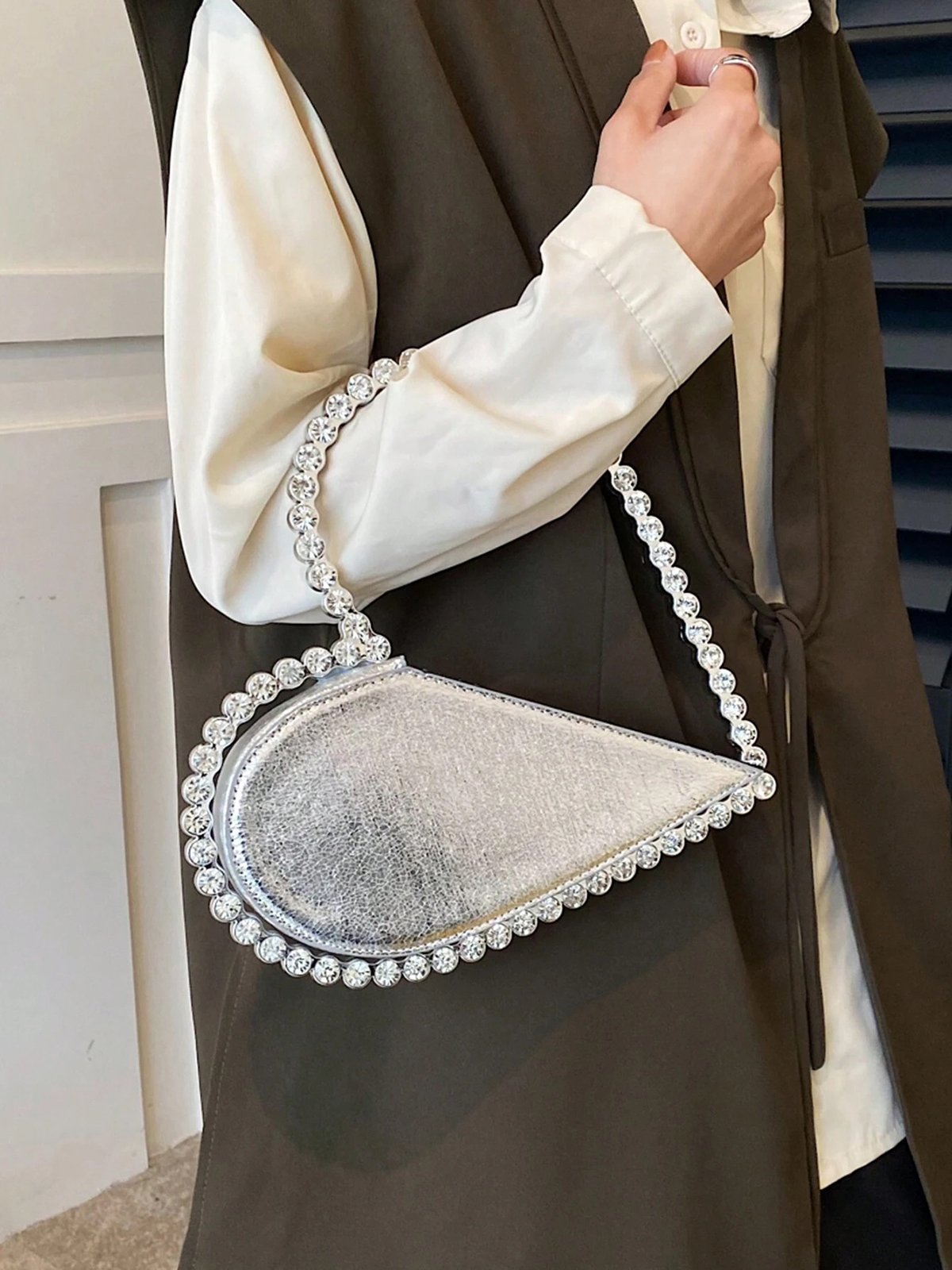 Banquet Party Heart Shaped Diamond Leather Ladies Clutch Elegant