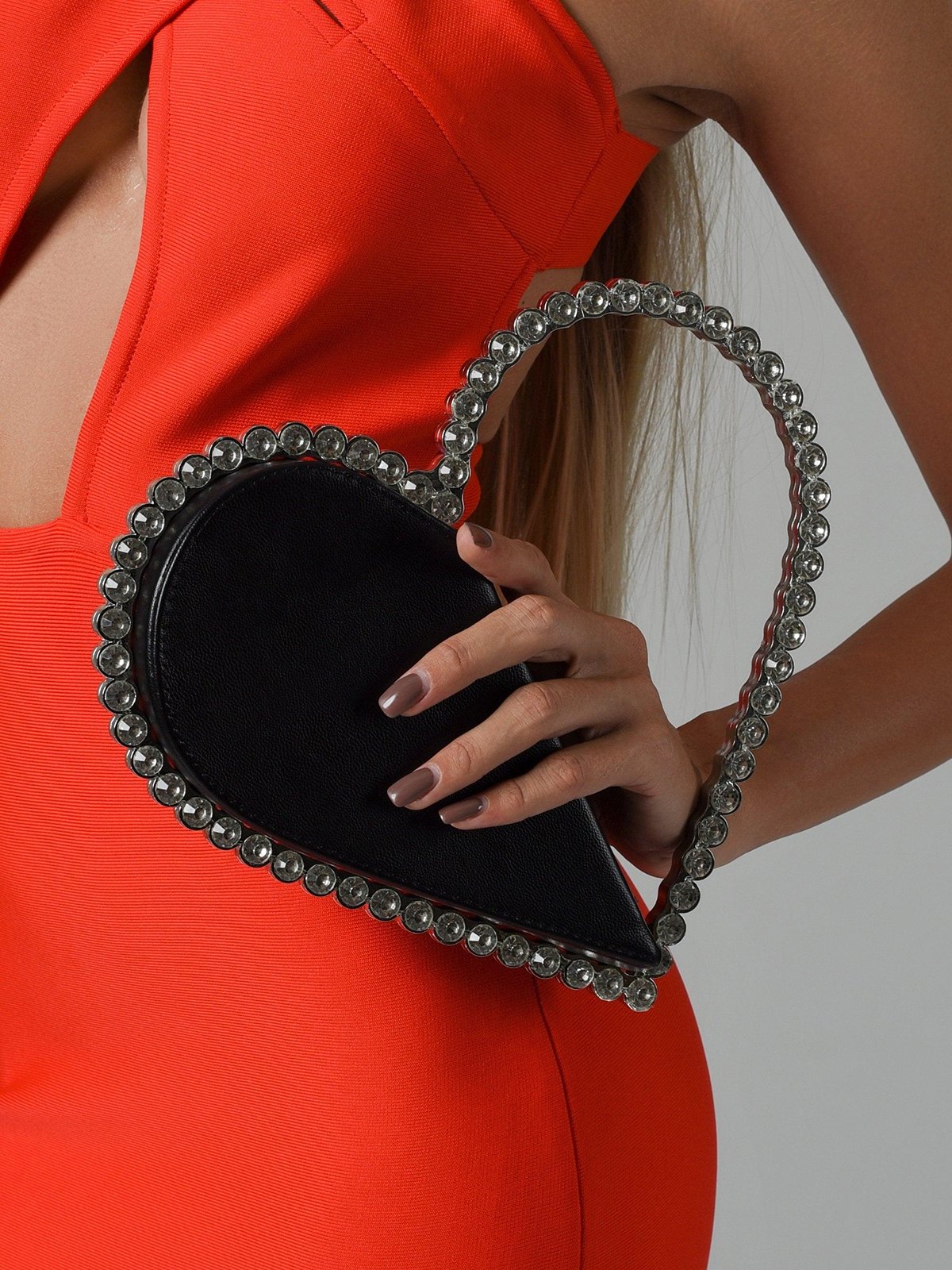 Banquet Party Heart Shaped Diamond Leather Ladies Clutch Elegant