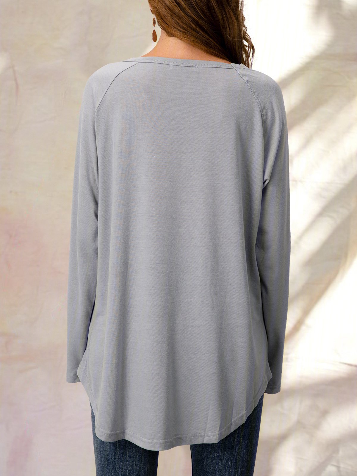 Solid Jersey Loose Casual Crew Neck Long Sleeve Top