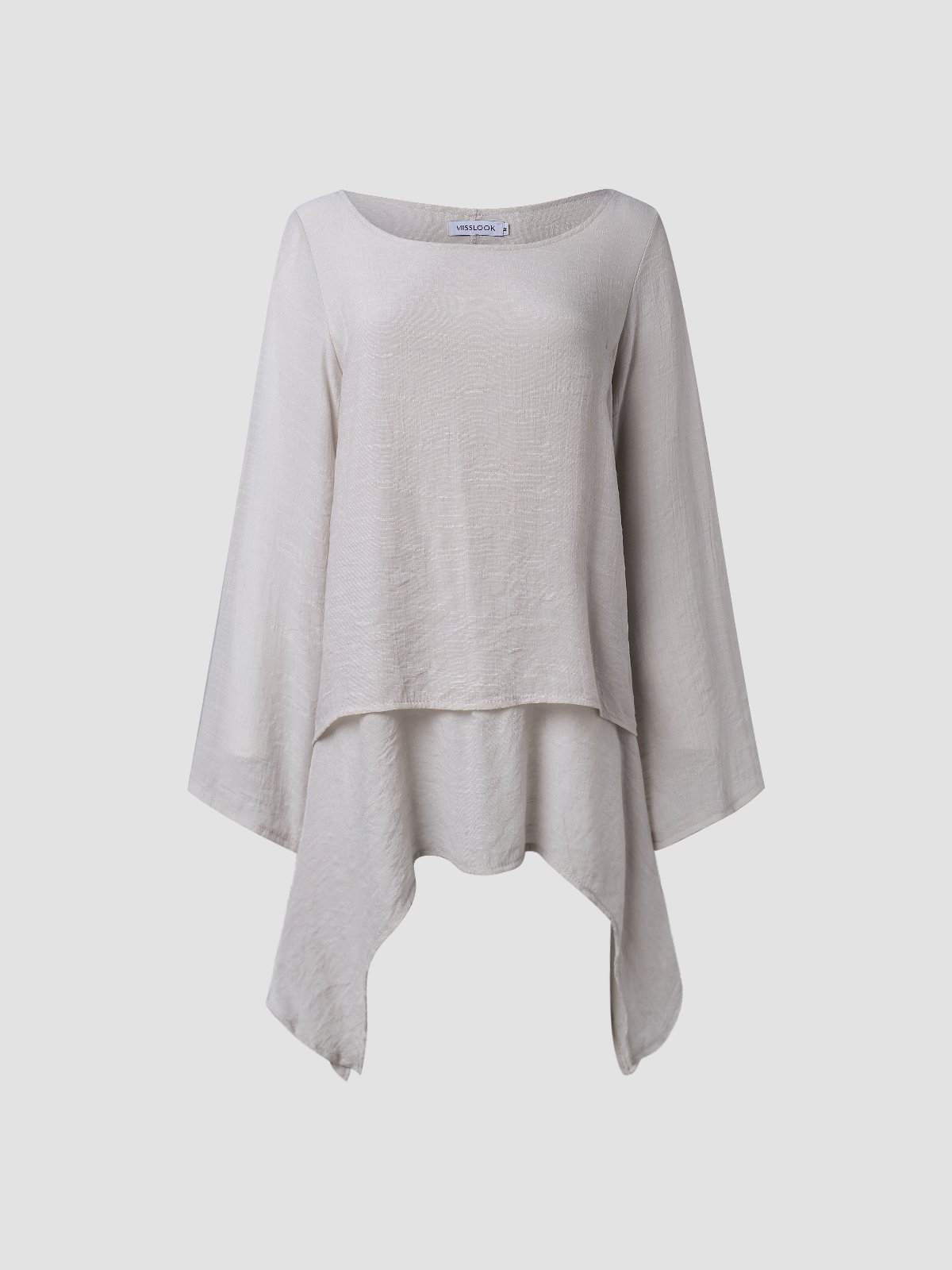 Loose Crew Neck Solid Linen Shirts & Blouses