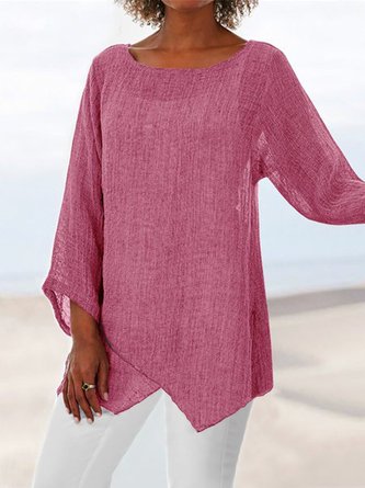 Casual Crew Neck Solid Long Sleeve Top