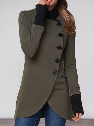 Green Solid Long Sleeve Buttoned Knitted Coats