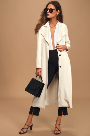 White Long Sleeve Casual Trench coat