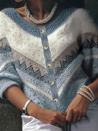V Neck Casual Acrylic Geometric Sweaters