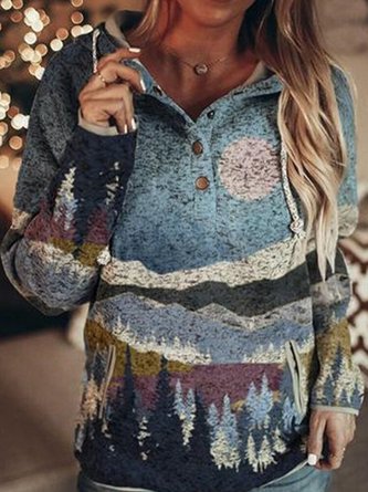 Floral-Print Long Sleeve Casual Hoodie Sweatshirt