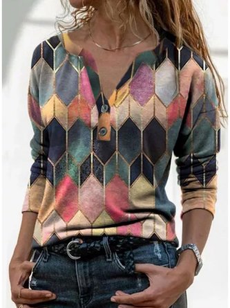 Casual Geometric V-neck Top