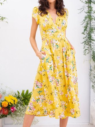 Short Sleeve Flora Maxil Weaving Dress