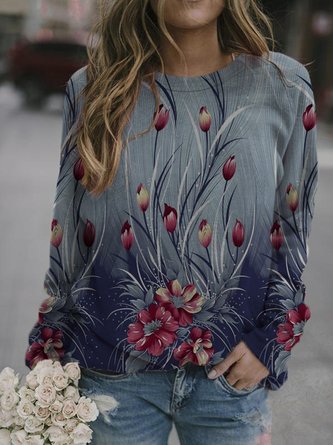 Vintage Flower Painting Print Sweatshirt