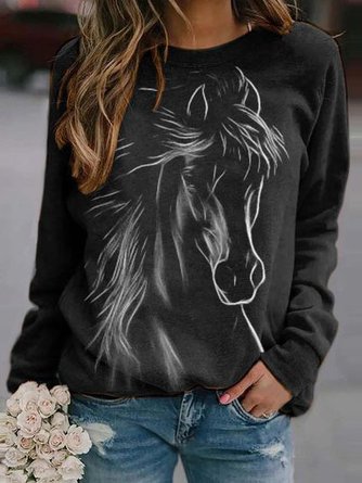 Casual Animal Crew Neck Jersey Sweatshirt 