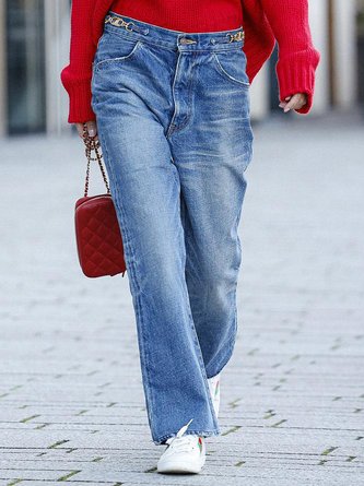 Denim Plain Loose Jeans