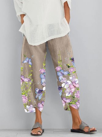 Cotton Floral Casual Pants