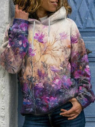 Loose Floral Hoodie Sweatshirt & Hoodies