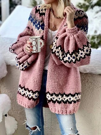 Casual Floral Winter Daily Loose Mid-long H-Line Regular Regular Size Sweater coat for Women