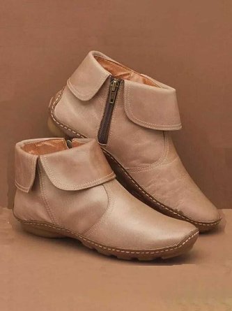 Casual Plain All Season Zipper Zipper Round Toe PU Non-Slip Classic Boots Boots for Women