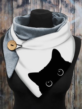 Casual Black Cat Pattern Triangle Scarf Daily Commuter Clothing Matching
