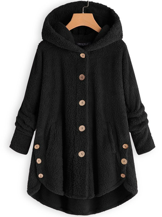 Solid Hooded Fit Casual Coats