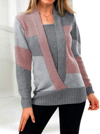 Regular Fit Color Block V Neck Sweater