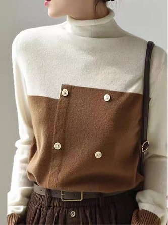 Color Block Buttoned Regular Fit Casual Sweater