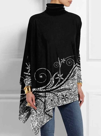 Regular Fit Casual Turtleneck Color Block Top
