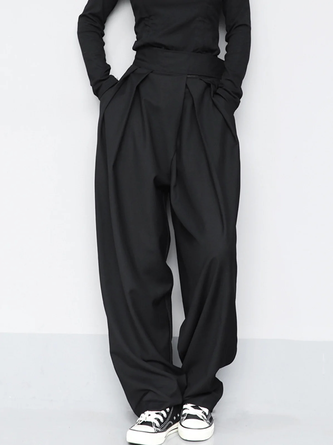 Casual Plain Loose Fashion Fastener Wide Leg Pants