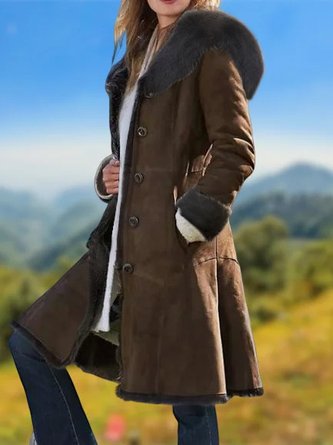 Faux Shearling Pockets Vintage Faux Suede Solid Coats