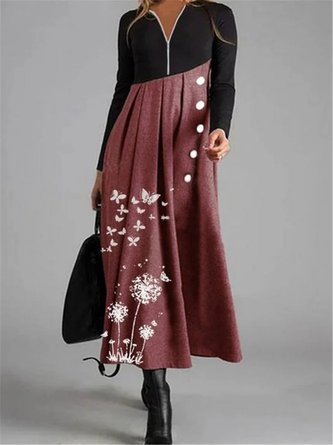 Floral Long Sleeve Shift Weaving Dress