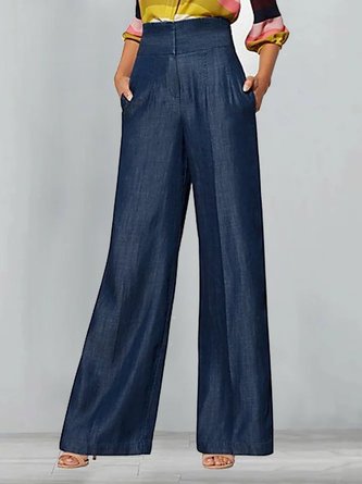 Denim Plain Buttoned Casual Jeans