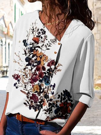 Regular Fit Floral Square Neck Casual Blouse