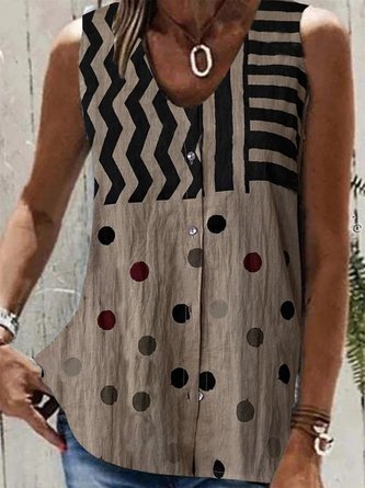 Buttoned Casual Geometric Loose Top