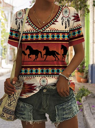 V Neck Regular Fit Ethnic Ethnic T-Shirt