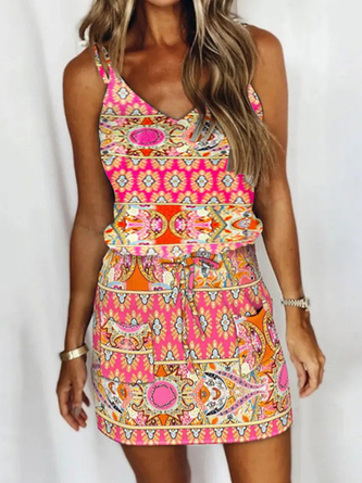 Spaghetti Regular Fit Ethnic Casual Dress