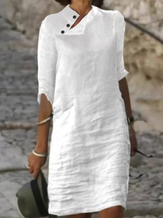 Regular Fit Casual Cotton And Linen Dress