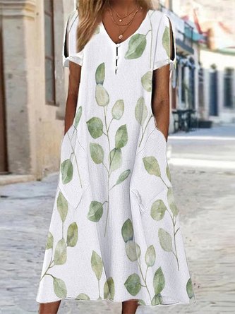 Casual Loose V Neck Leaf Dress