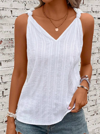 Casual Geometric Spaghetti Solid Knot Shoulder Tank Top