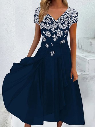 Regular Fit Floral Elegant V Neck Dress